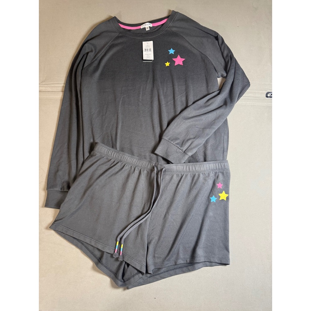 PJ Studio Charcoal Gray Star Print Pajama Set Women Large NWT